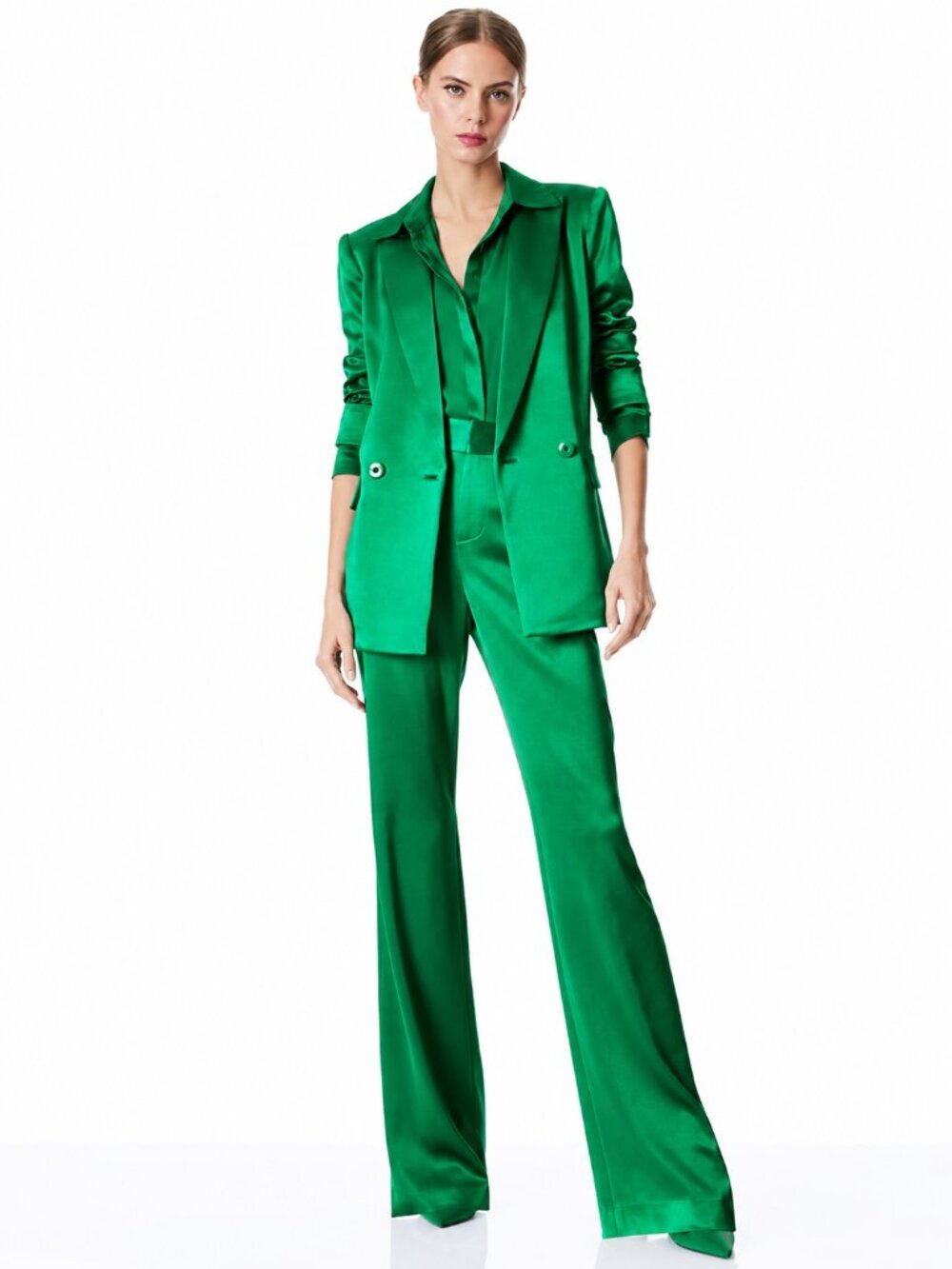 ALICE + OLIVIA Justin Green Satin Double Breasted Boyfriend Blazer, Size 4